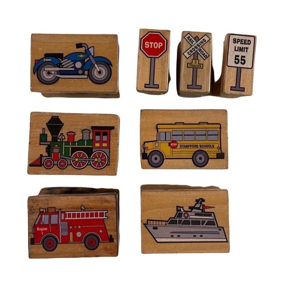Melissa & Doug Transportation Wood Mount Rubber Stamp Set